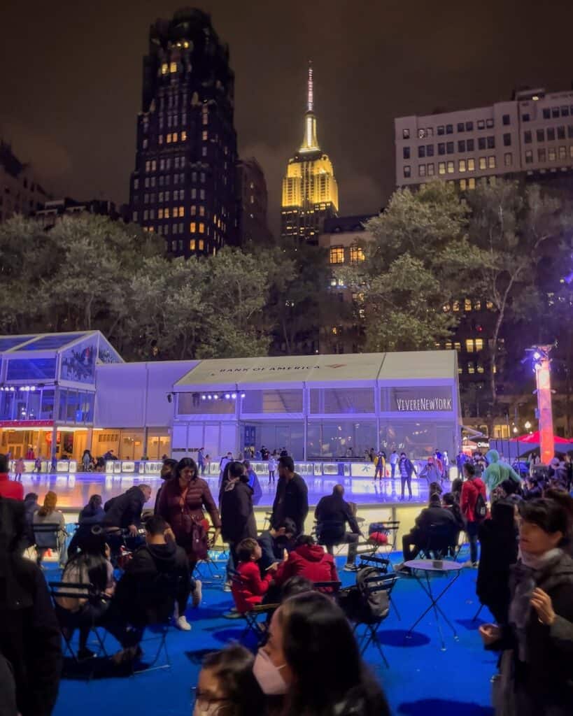 Bryant Park Winter Village ice skating rink NYC Christmas holiday midtown Manhattan