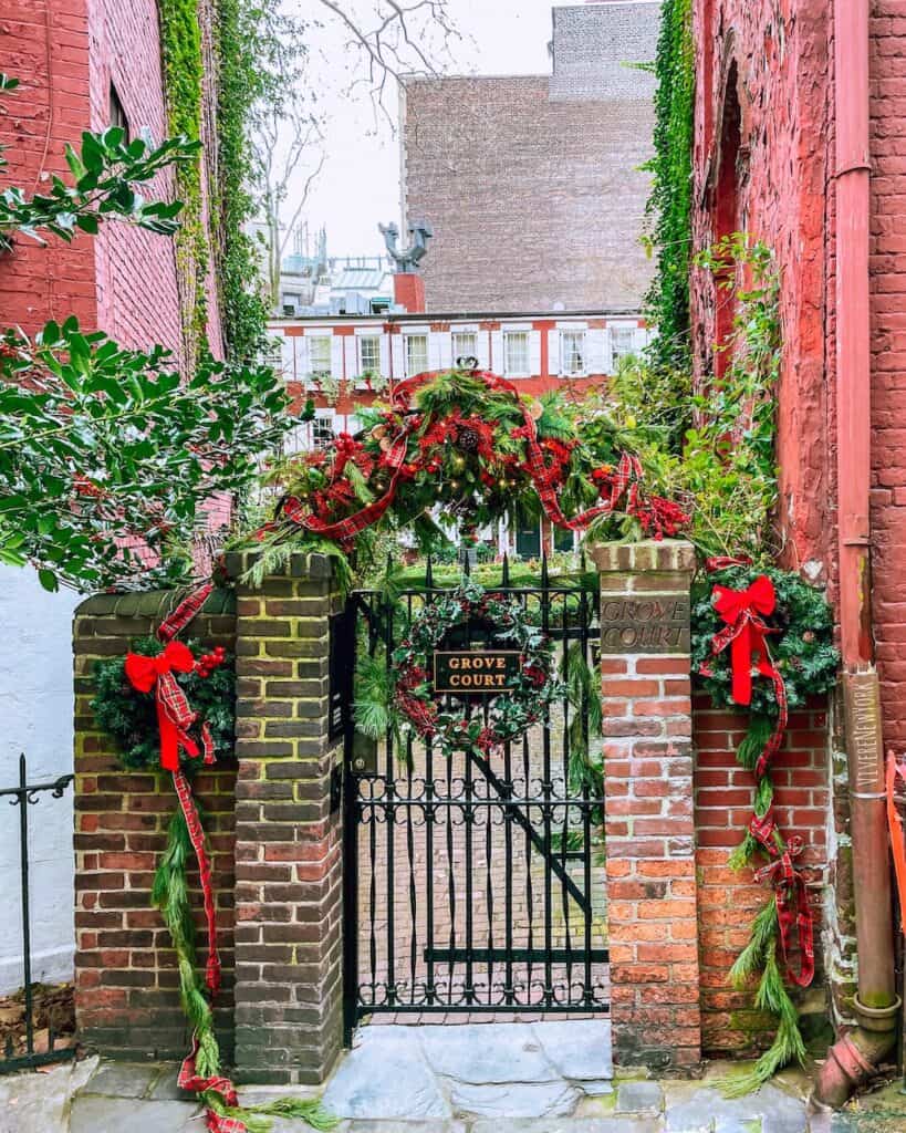 Grove Court West Village NYC Christmas holiday brownstone decorations charming