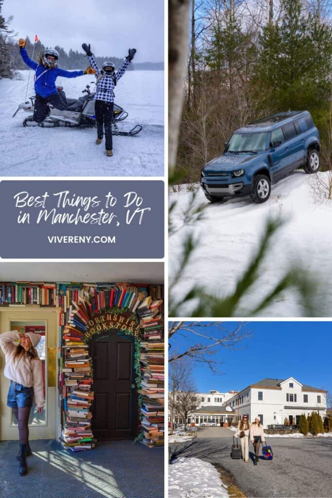 snowmobiling, Land Rover Defender off-roading in the snow, and the best things to do in Manchester, Vermont