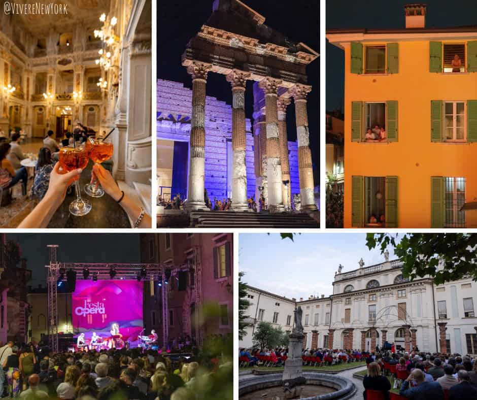 Free outdoor opera performance at Festa dell'Opera Brescia Italy - singers performing in historic piazza