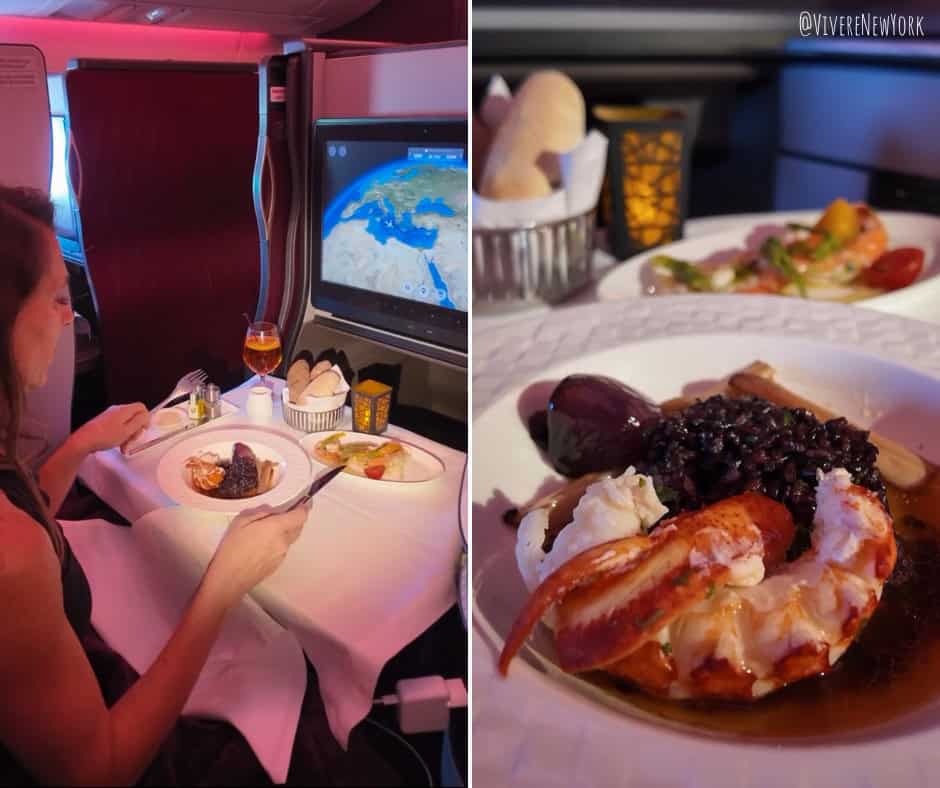 Qatar Airways business class lobster fine dining 35000 feet world's best airline