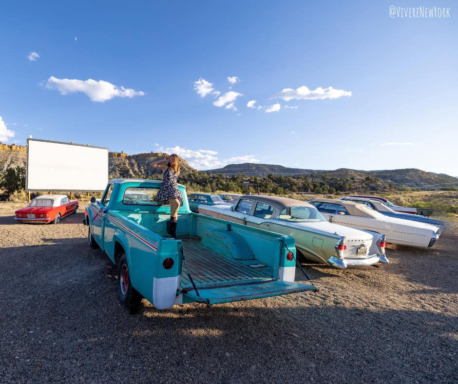 Ofland Escalante outdoor movies vintage car drive-in glamping Utah with pool and hot tub