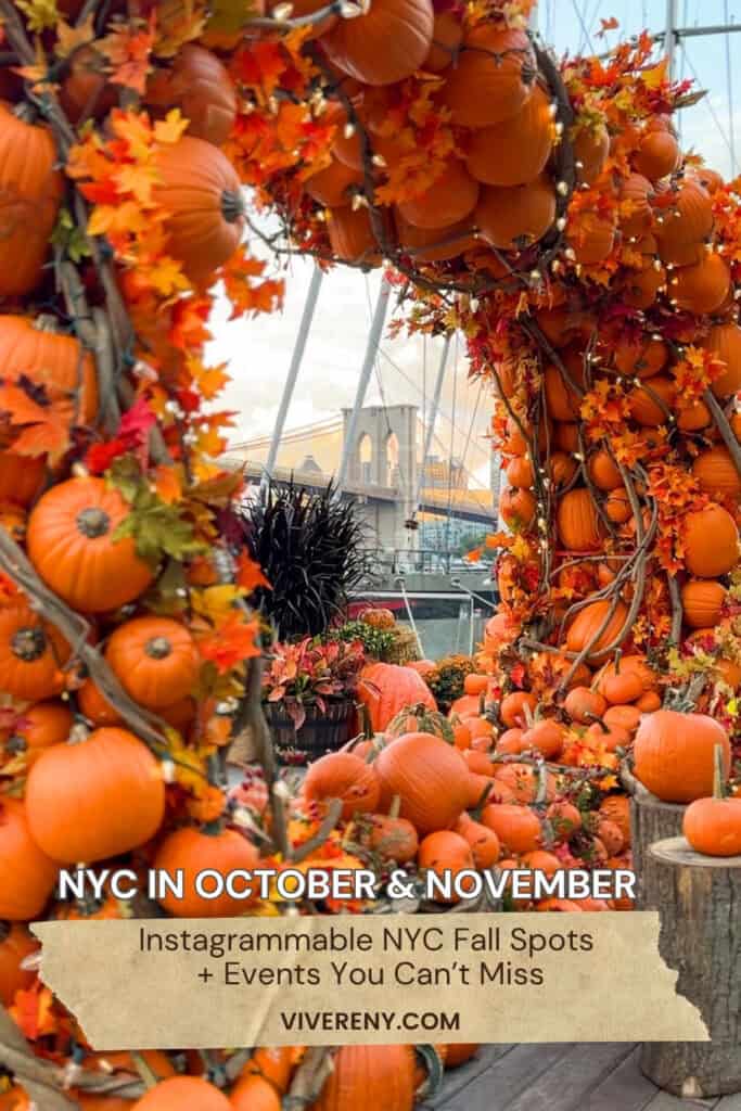 NYC October November pumpkin arch Pier 17 Brooklyn Bridge fall instagrammable spots