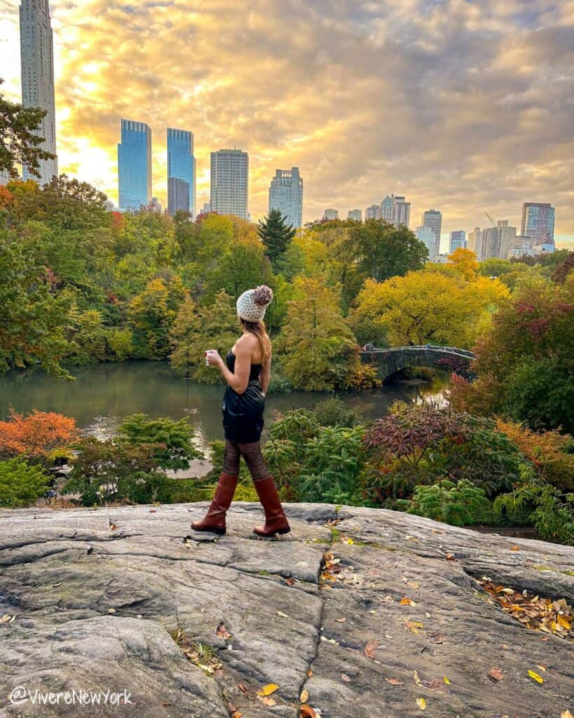 Laura at Central Park pond fall foliage reflection autumn NYC October