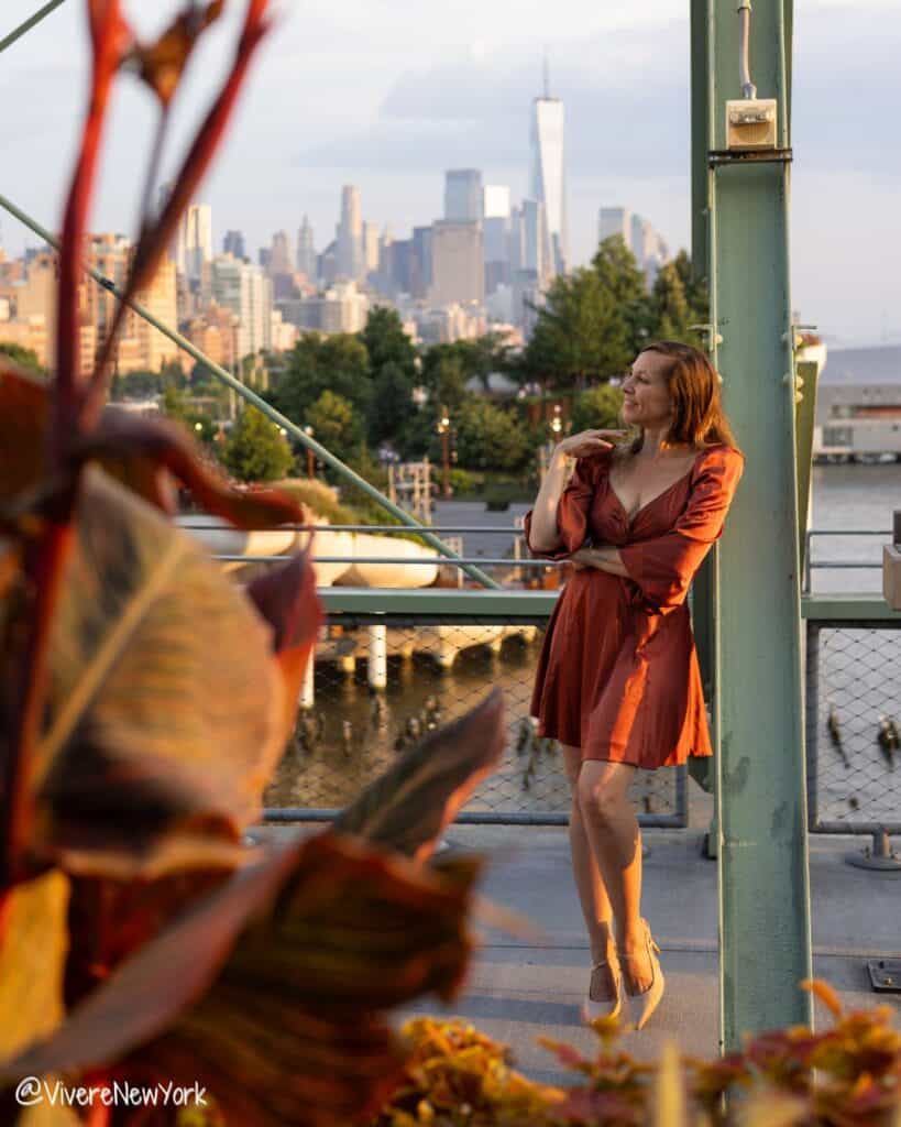 Pier 57 rooftop park Hudson River NYC fall foliage Manhattan skyline views