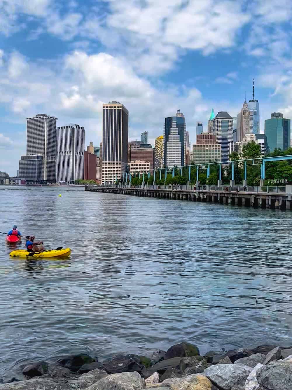 Free kayaking at Brooklyn Bridge Park in summer NYC - Hudson River views