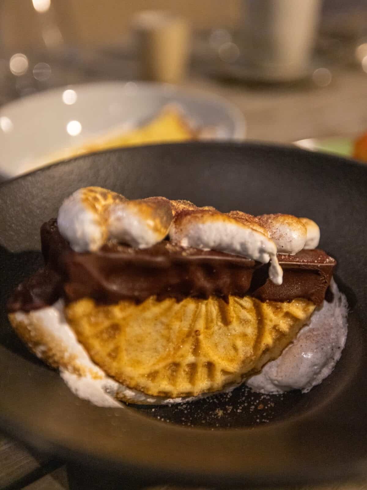 A toasted-marshmallow chocolate dessert at Level 5 rooftop at Hotel Chaco in Albuquerque
